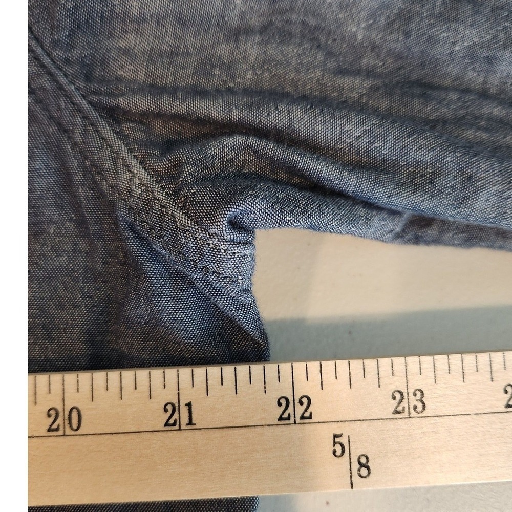 Timberland Mens Blue Chambray Long Sleeve Button Down Shirt Two Pocket Size L - Picture 13 of 14